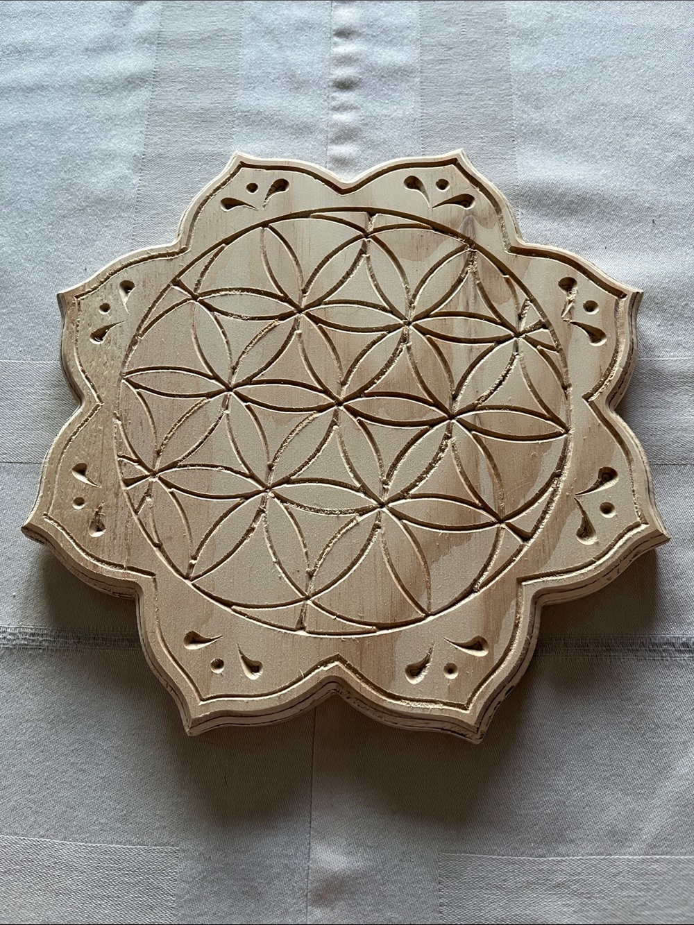 Wooden Flower of Life Wall Decorative Plaque in Natural Beige
